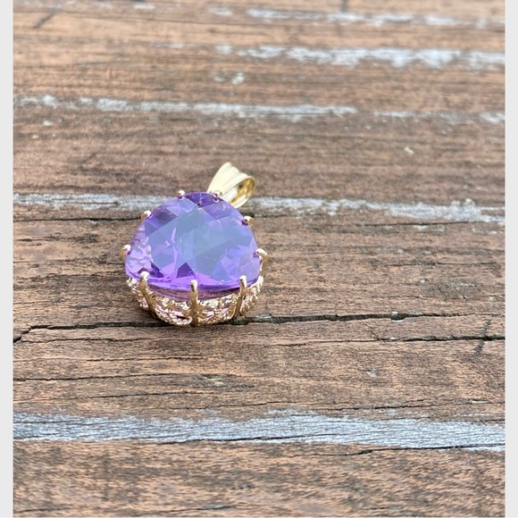 💜Beautiful Genuine Amethyst pendant 14kt. Yellow gold - Picture 4 of 10